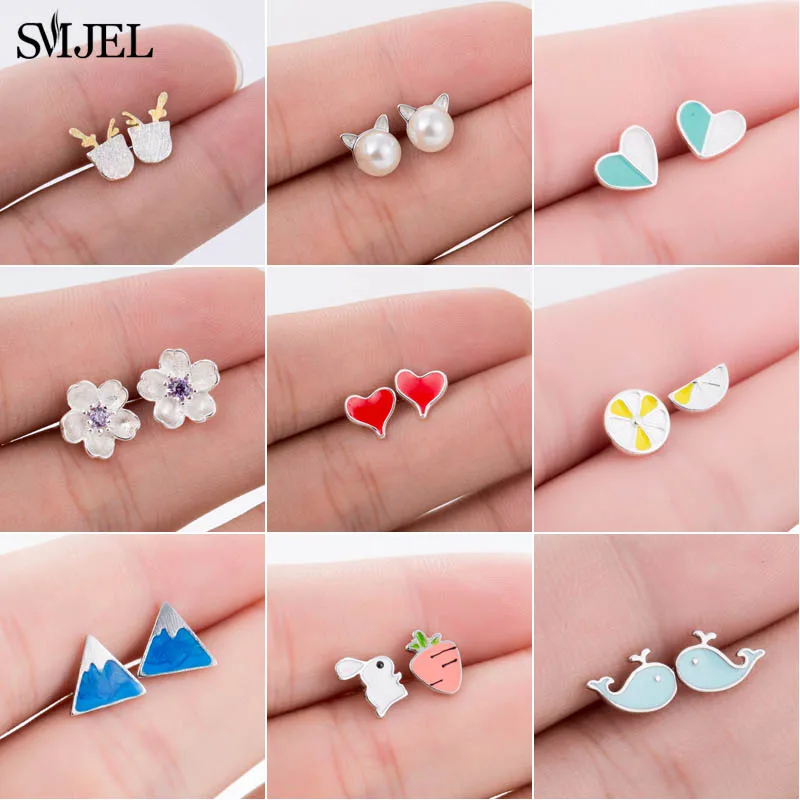 

SMJEL Fashion Simulated Pearl Cat Stud Earrings for Women Animal Rabbit Whale Earring Jewelry Pendientes Brincos Dropshipping