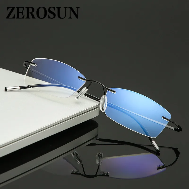 Zerosun, компьютерные очки для мужчин и женщин, без оправы, блок, синий светильник, очки с прозрачными линзами, анти-отражение, ультра-светильник, очки для мужчин