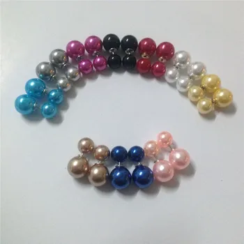 

High quality and high bright pearl 17 kinds of color double side stud earrings for women plated silver earpins free shipping