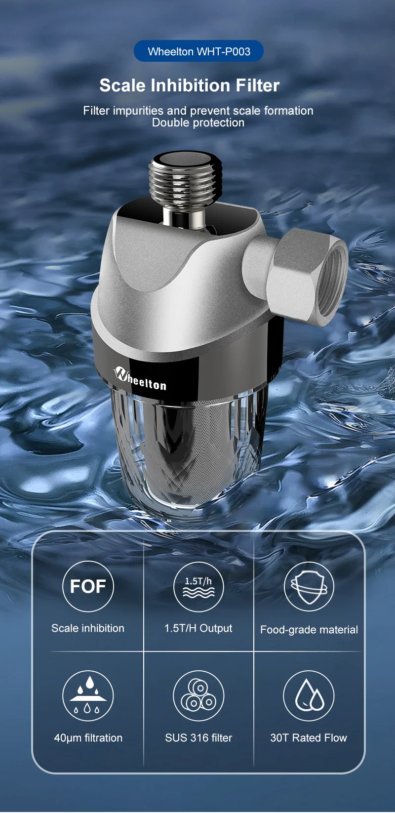 Wheelton chuveiro banho purificador de água prefilter