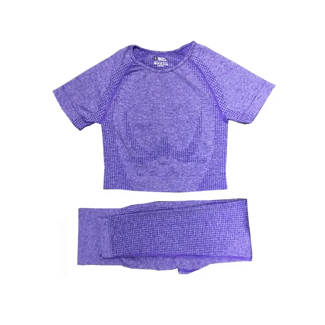 2/3/5PCS Women Sportswear Yoga Set Gym Clothing Tracksuit Long Sleeve Crop Top High Waist Seamless Leggings Fitness Sports Suits Short purple