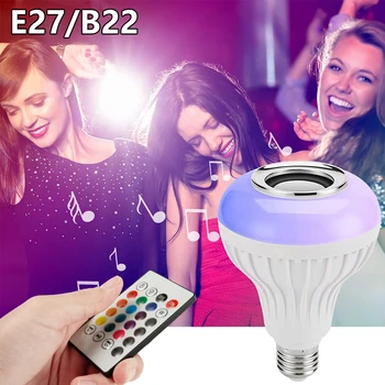 

Smart Led Blub Light E27/B22 12W RGB LED Light Bulbs Wireless Bluetooth Led Lamp Audio Music Speaker Playing with Remote Control