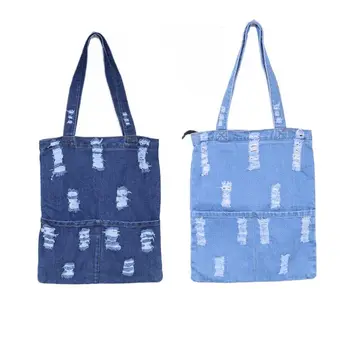 

Vintage Women Girls Fashion Denim Handbag Shoulder Messenger Bag Lady Casual Travel Large Capacity Shopping Pockets Tote Purse