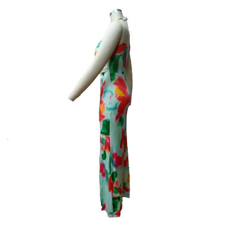 Женский Летний комбинезон с разрезом, женский пляжный комбинезон, цветной принт, Холтер, открытая спина, женские комбинезоны