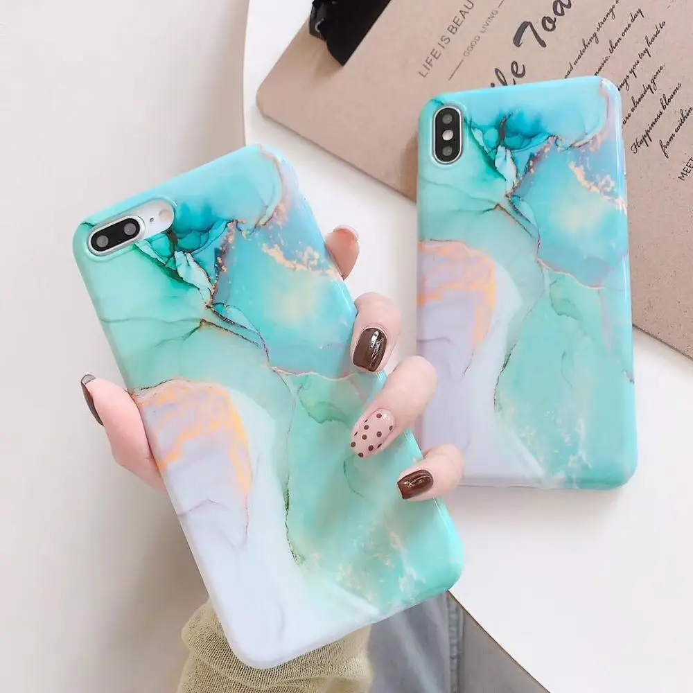 

SUYACS Retro Marble Phone Case For iPhone XR XS Max 6 6S 7 8 Plus X Glossy Soft IMD Full Body Phone Back Cover Cases Shell Gifts