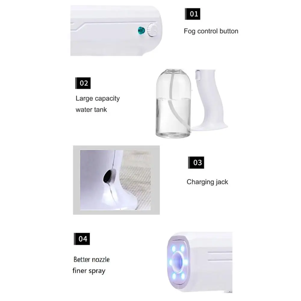 800ML 110V/220V CE Household Portable Wireless Sprayer Machine Blue Light Nano Steam Spray Gun Disinfection-4