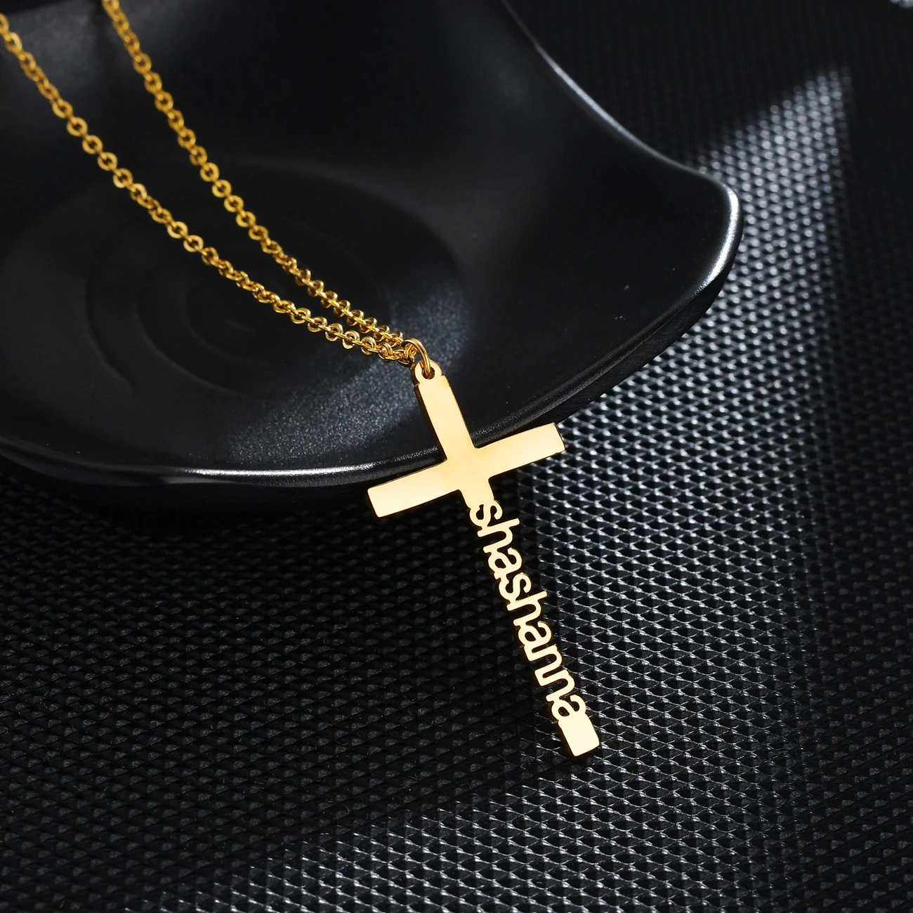 

Personalized Name New Cross Custom Names Stainless Steel Necklace For Women Man Pendants Engagement Birthday Party Jewelry Gifts