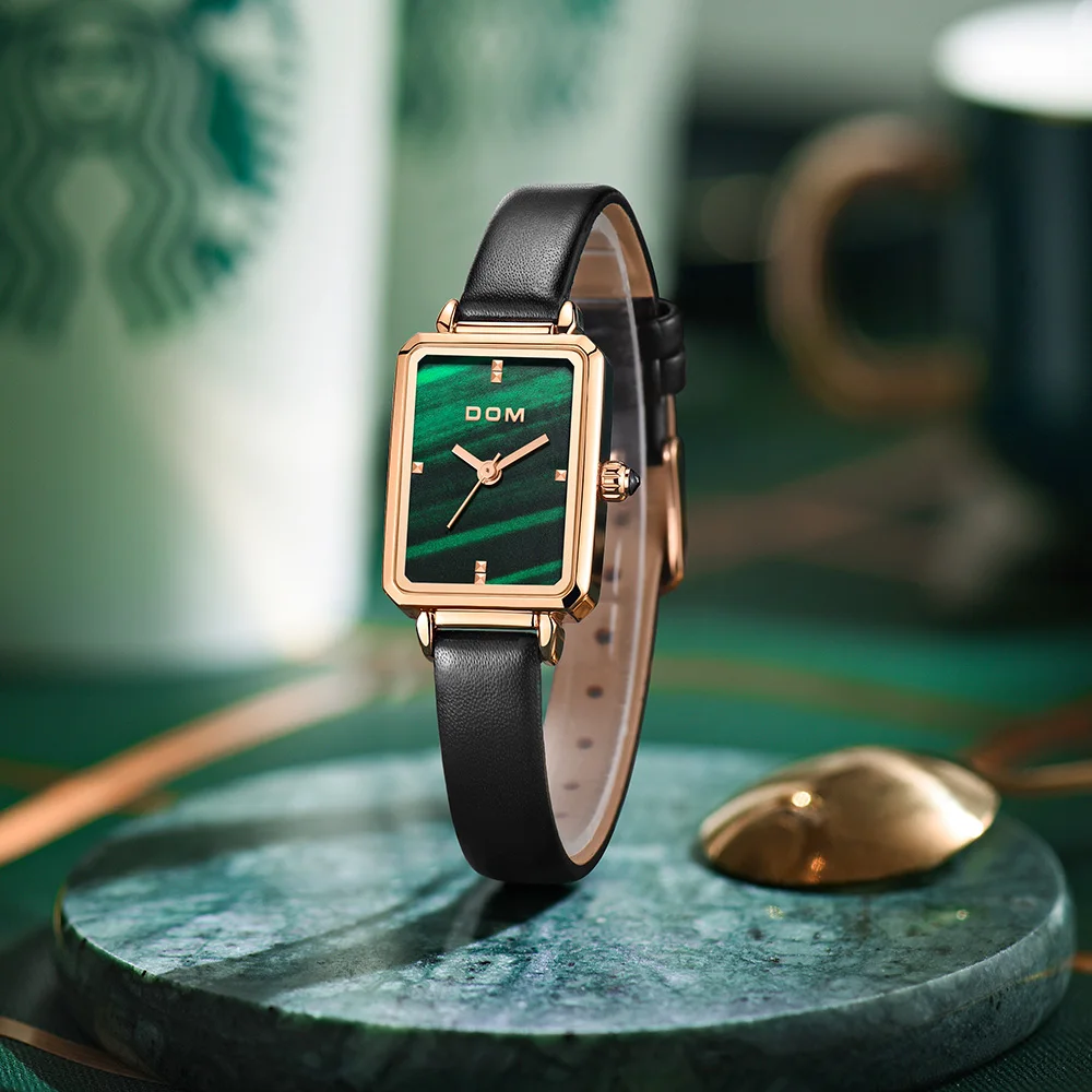 DOM Ladies Watch Small Green Disk Fashion Luxury Trend Casual Waterproof Swimming Leather Women's Watch G-1337