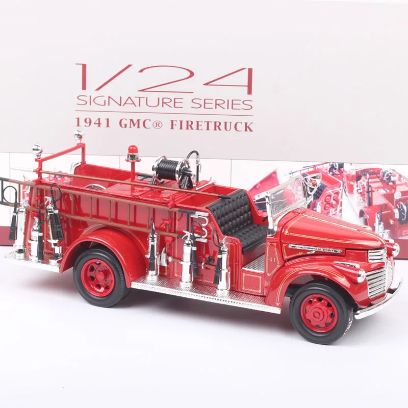 Classic 1/24 Scale 1941 GMC Pickup Truck Fire Engine Diecast Car Vehicle Auto Metal Model Toy Road Signature Miniature Boys Gift 1 24 scale classic jada 1953 chevrolet 3100 pickup chevy truck diecast toy vehicle metal car model extra wheels diy hobby gifts