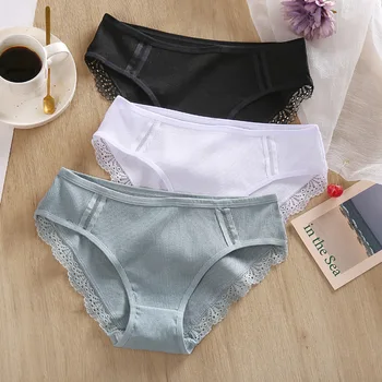 

Fashionable Cute Ladies Modal Solid Mid-waist Panties Sexy Lace Comfortable Breathable Panties Breathable Skin Friendly Girls