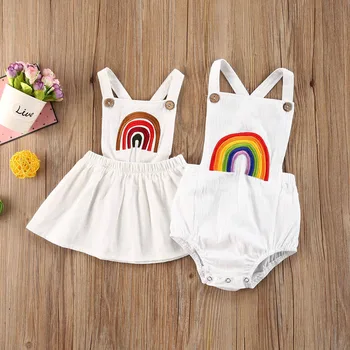 

0-24M Newborn Infant Baby Girls Sister Costumes Rainbow Romper Dress Summer Cute Toddler Girls Clothes