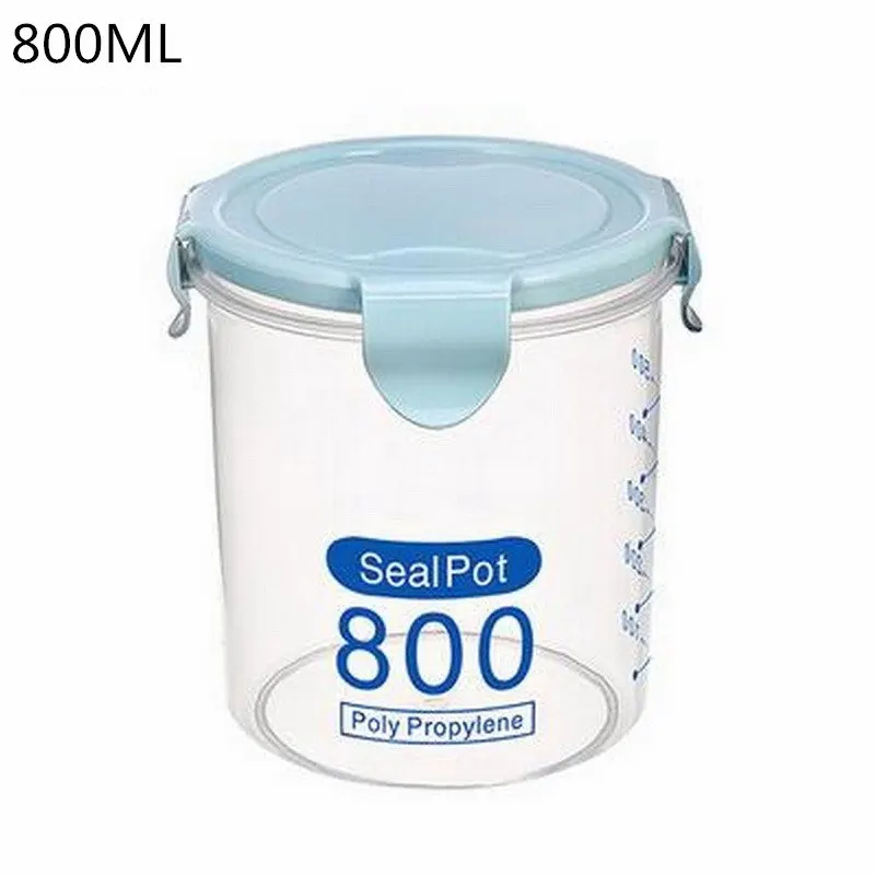 800ml blue Рис бобы Stoarge Jar с крышкой уплотнения 4 решетки Холодильник Хранения Пищи Контейнер пластиковый кухонный ящик для хранения - Цвет: 800ml blue