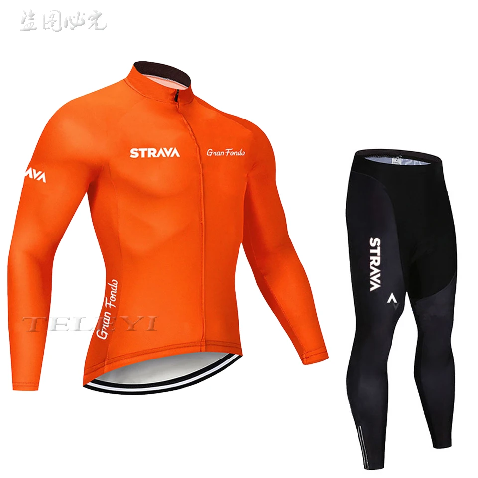 STRAVA длинный рукав Велоспорт Джерси велосипед длинные брюки набор для мужчин 9D гель подушка Ropa Ciclismo Одежда для велоспорта геометрические узоры - Цвет: 8