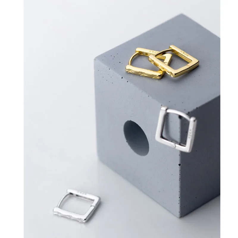 

925 Sterling Silver Earring Geometric Square Hoop Earrings For Women Fashion Jewelry Female Ear Hoops Brinco Pendientes