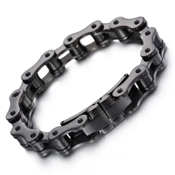 

225mm Gold Bicycle Motorcycle Chain Bracelet Bangle For Men Punk Stainless Steel Black Link Chain Wristband Jewelry