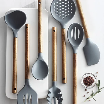 

Silicone Cooking Utensil Set of 6, Nonstick Cooking Spatulas, Spoon, Strainer, Slotted Spoon, Pasta Fork, Best Kitchen Gadgets