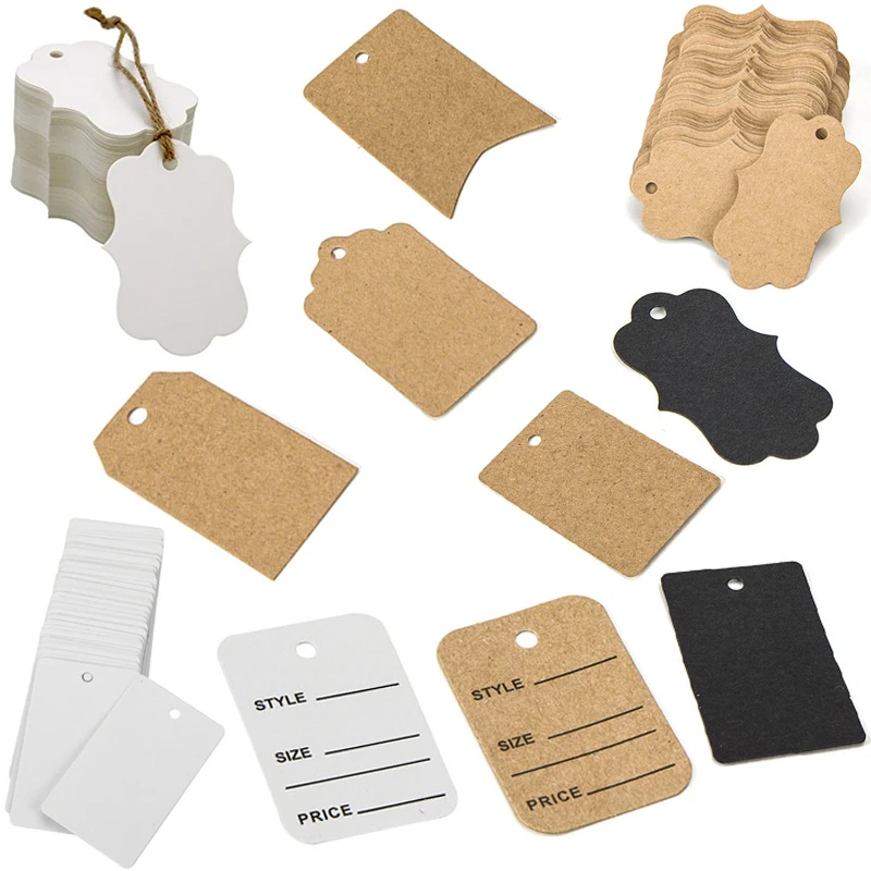 

Kraft Paper Gift Tags DIY Pirce Tags Size Label With Jute Twine for Pricing Tagging Clothing Jewelry Shop Store Retail Onlie Items Hang Marking Garment Tags 100Pcs pre Bag with 20 Meters String