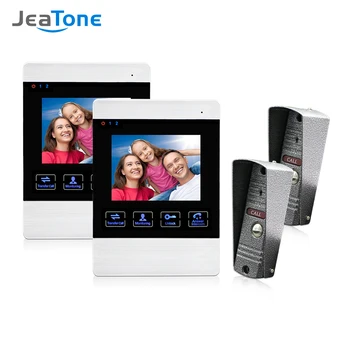 

Jeatone 4 Inch TFT Wired Smart Video Door Phone Intercom System with 2 Night Vision Monitor +2x1200TVL Rainproof Doorbell Camera