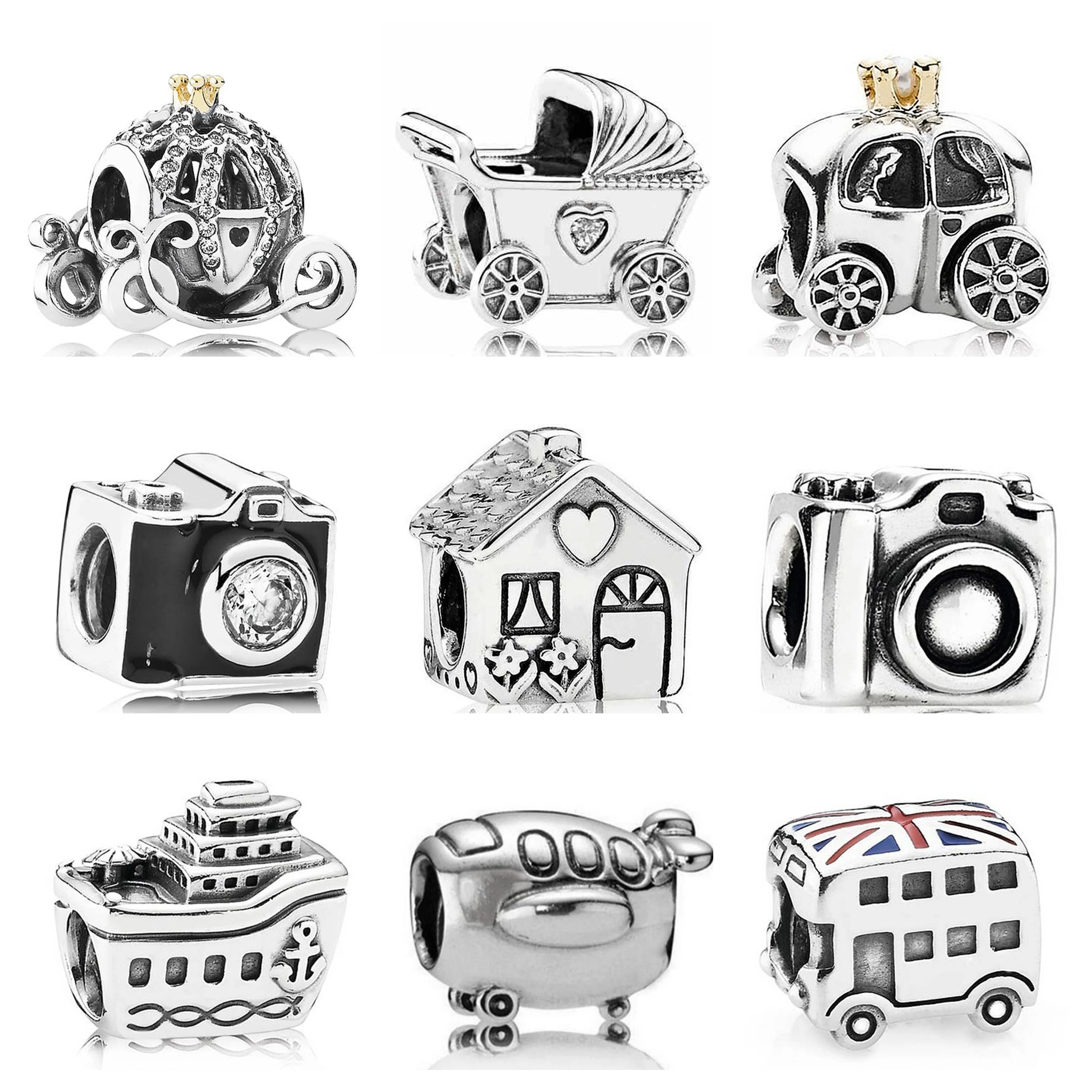 

Authentic 925 Sterling Silver Travel Bus Plane Ferry House Camera Mask Piano Music Charm Beads Fit European Bracelets Jewelry