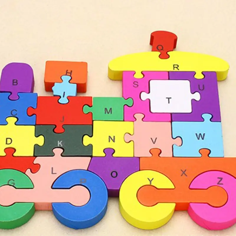 Childrens Jigsaw, Alphabet Number Blocks Wood Animal Puzzle Kid Toy, Dog&Train