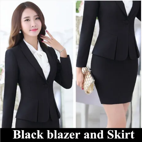 Высокое качество, модная тонкая женская одежда, костюмы, офисная одежда, рабочая Женская куртка с длинным рукавом, Женская юбка для формального костюма - Цвет: Black coat and skirt
