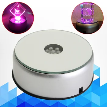 

LED Colorful Luminous Base Light Laser Rotating Crystal Display Base Stand Holder with US Adapter Glass Transparent Objects
