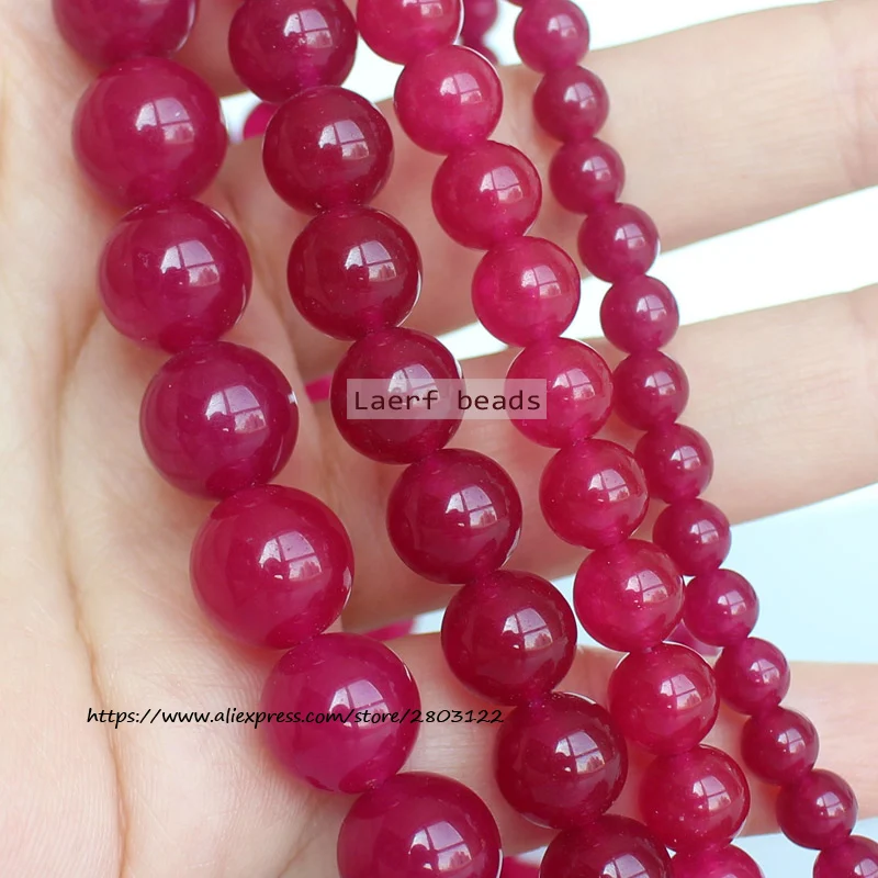 

MaLai Jade Plum/Rose Red Color 4-14mm Round Loose beads,For DIY Jewelry Making !