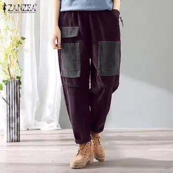 

Women's Patchwork Trousers ZANZEA 2020 Kaftan Corduroy Pants Casual Elastic Waist Pantalon Palazzo Female Plus Size Turnip