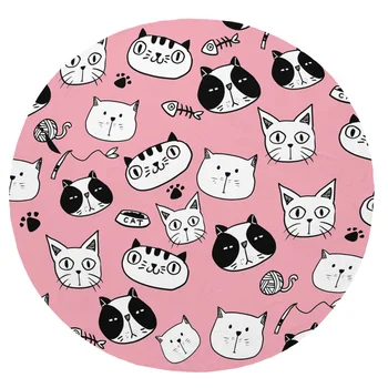 

Super Soft Plush Flannel Blanket Cute Cartoon Hand Drawn Cat Blankets Round Throw Blanket for Beds