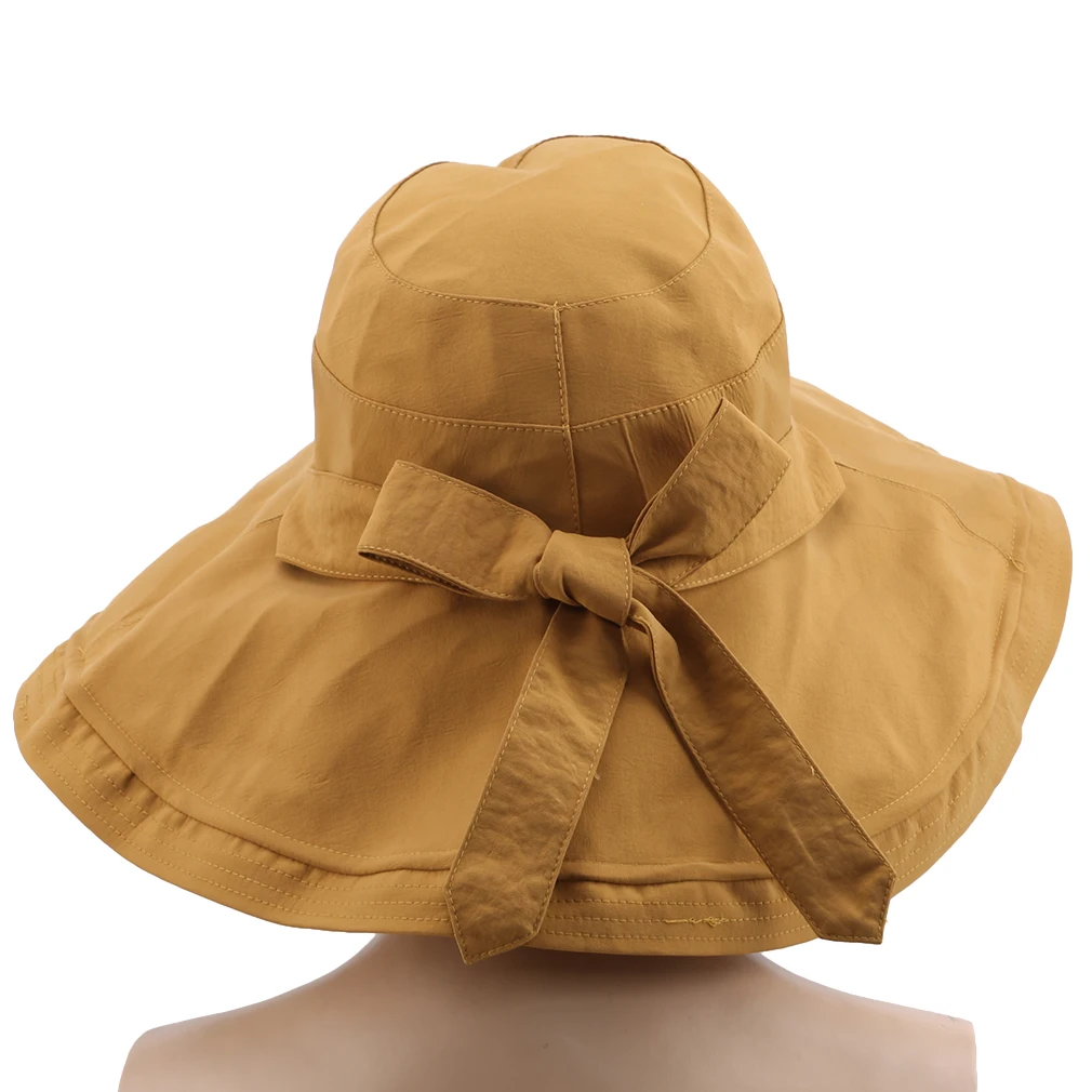 Новая женская хлопковая Солнцезащитная складная шляпа с бантом, женская летняя пляжная Рыбацкая шляпа с широкими полями