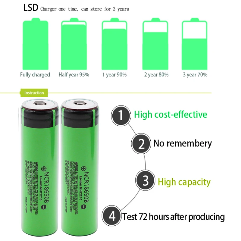 Оригинальная 3,7 v 18650 перезаряжаемая батарея 3400mAh литиевая NCR18650B для игрушек фонарик батареи