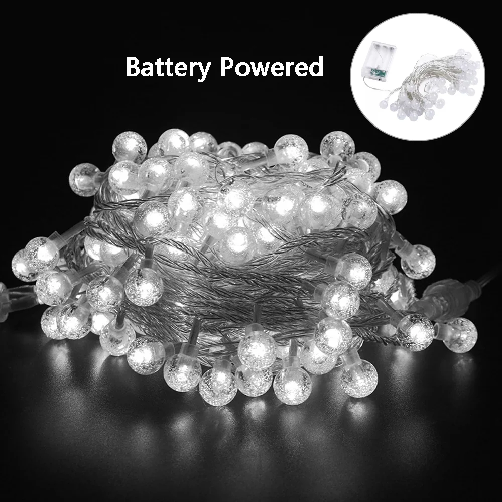 thumbnail image 1 of Guirnalda de luces LED con forma de bola de cristal alimentada por USB o batería, 1,5 m, 3 m y 6 m, para decoración de fiestas navideñas al aire libre, 1 of 5