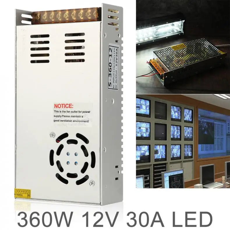

DC 12V 30A 360W Aluminum Alloy Switch Power Supply Driver Adapter Source Transformer for LED Strip Light Monitoring Equipment