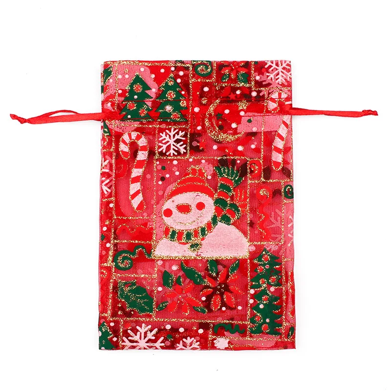 100pcs/lot Hotsale 10x15cm Christmas Drawstring Organza Bags Charm Jewelry Chocolate Party Favors Gift Packaging Bags