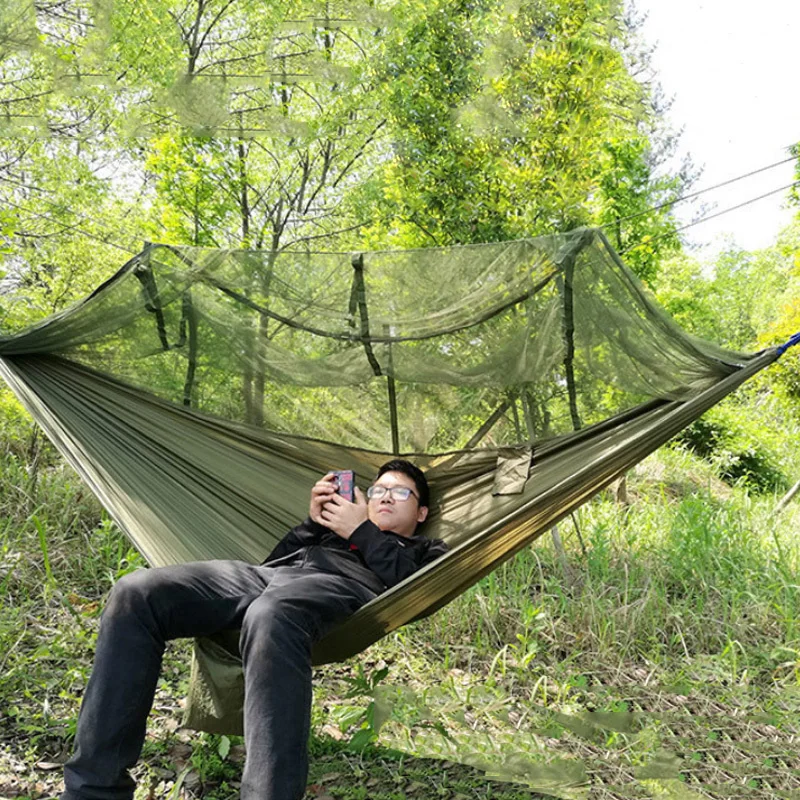 1-2 Person Portable Outdoor Camping Hammock with Mosquito Net High Strength Parachute Fabric Hanging Bed Hunting Sleeping Swing