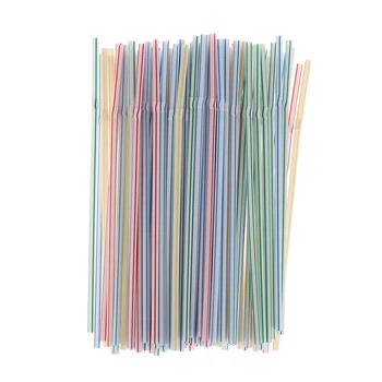 

100pcs Plastic Disposable Straws Flexible Straws Striped Multi Colored Rainbow Drinking Straws Bendy Straw Bar Accessories