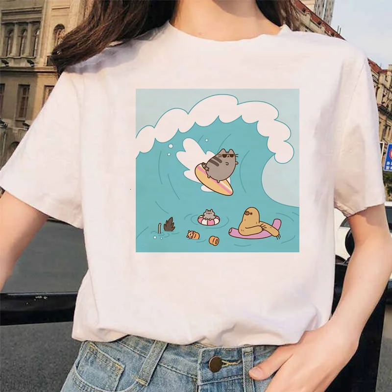 Ullzang милые футболки с котом 90s для женщин Harajuku Забавный мультфильм Kawaii футболка графическая Корейская Футболка Модные женские футболки