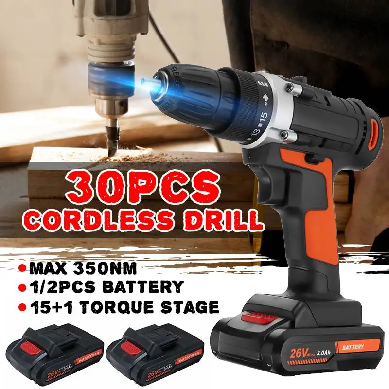 

26V 350Nm New Arrival Cordless Drill Electric Screwdriver Mini Wireless Power Driver DC Lithium-Ion Battery 3/8-In