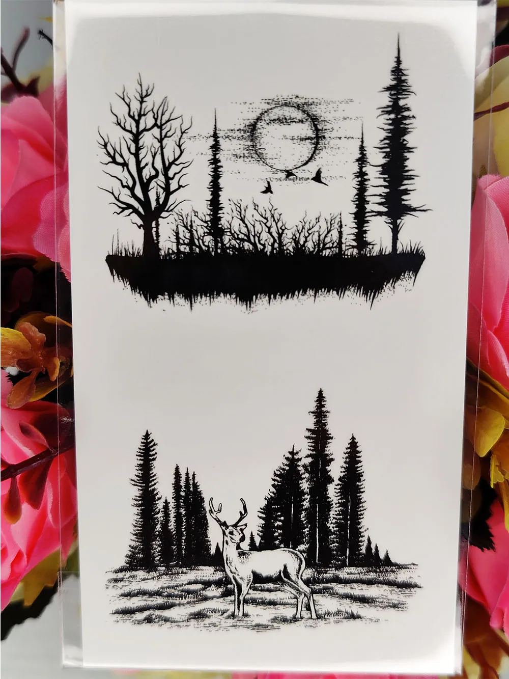 Waterproof Fake Tattoo Stickers Retro Forest Sun Deer Temporary Tattoos Transferable Tatoo Body Art Tatto for Women Girl Men | Красота и