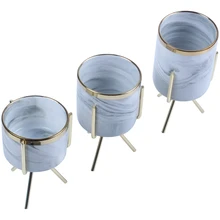 Nordic Marble Pattern Vase Ceramic Iron Art Vase Rose Gold Silver Tabletop Green Plant Flower Pot Home Office Vases Decorative