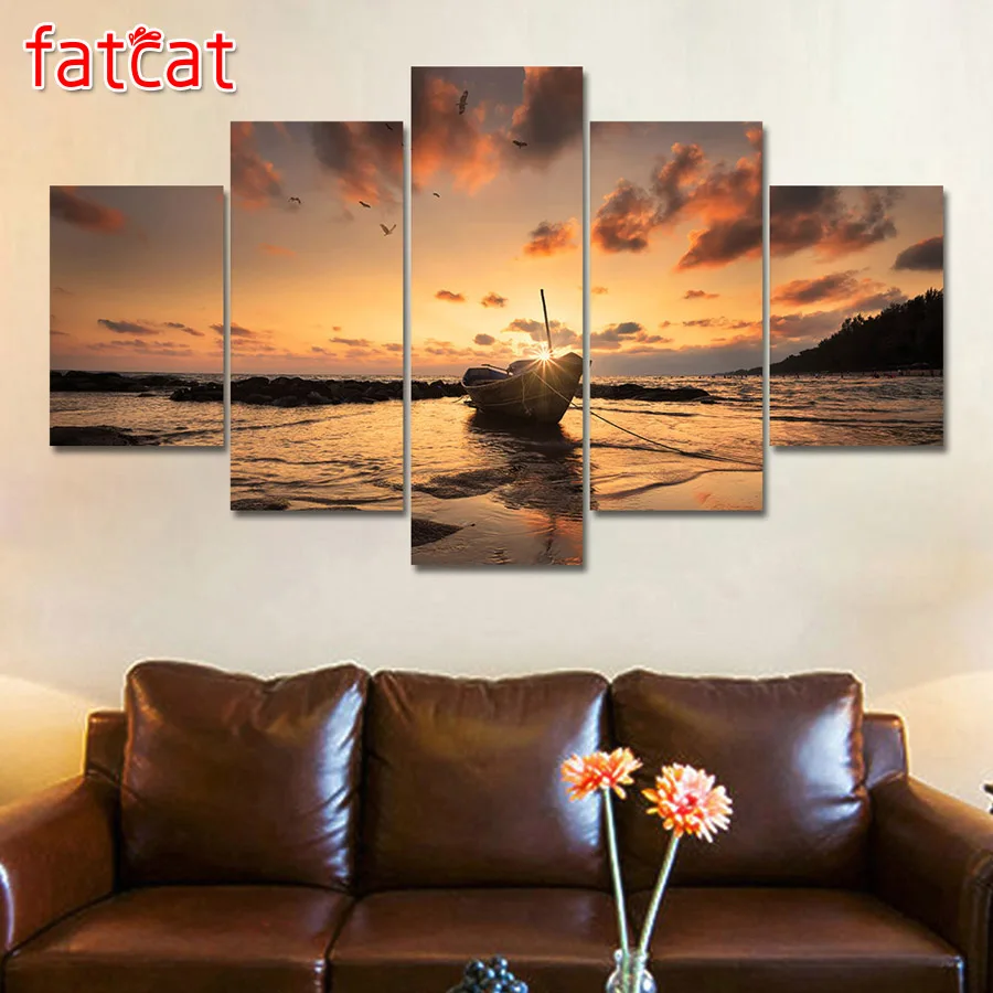 5 Panel Boat Sunset Sea View