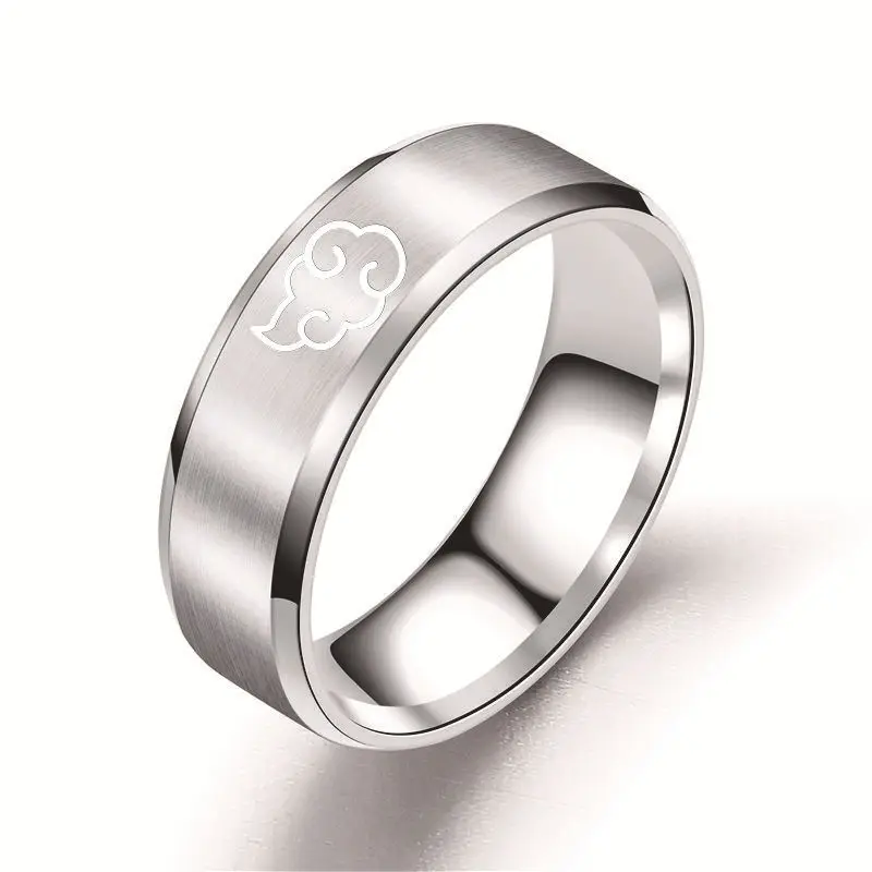 Akatsuki Cloud Ring Stainless Steel Leaf Konoha Anime Japanese Style Animation Cosplay Ring  Titanium Steel Men's Jewelry 4