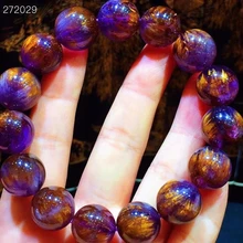 

Natural Purple Cacoxenite Auralite 23 Bracelet Men Women 14.6mm Beads Gold Rutilated Quartz Canada AAAAAA