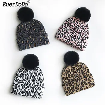 

Leopard Children Hats Matching Family Outfits Mother Kids Hats Winter Kids Caps Warm Photography Props Girls Hats Boys Clothing