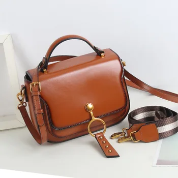 

Square Sling Bag Retro Broadband Cowhide Square Sling Bag Bag Women's 2020 New Style Circular Ring Handbag