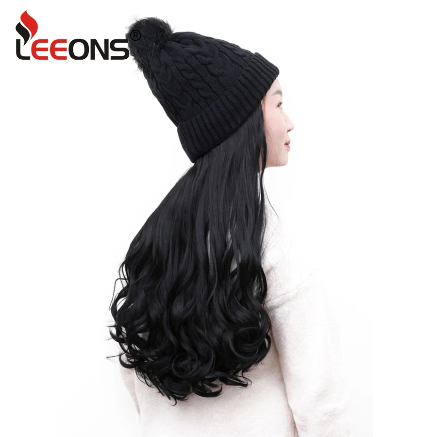 Leeons Hat парик длинные волнистые волосы с эластичным вязать шляпы парики