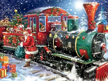 

100% Full 5D Diy Daimond Painting "Christmas Train" 3D Diamond Painting Round Rhinestone Diamant Painting Embroidery Gifts