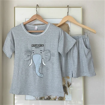 

M-2XL Women's 2020 New Round Neck Fashion Short Sleeve Comfortable Cute Cartoon Women's Pajamas Summer Girls Home Suit