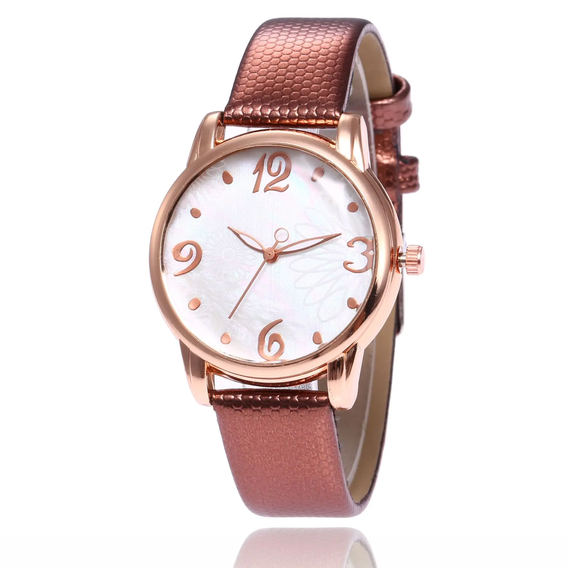 

Korean-style Trend of Fashion Women's Belt Watch Fashion Stereo with Numbers Flower Crocodile Pattern Students Quartz Watch