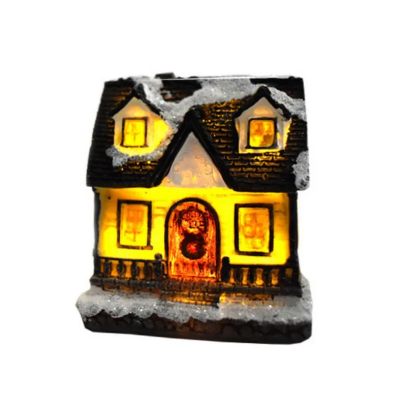 Christmas Scene Village Houses Luminous House LED Resin Toys Glow in the dark Figurines Decorations - Цвет: D